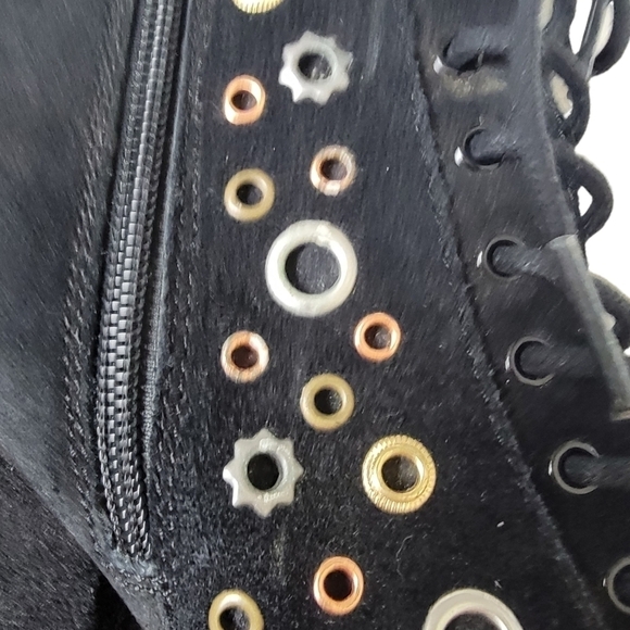 Seychelles Black Suede Platform Bootie Studded Chunky Heel Lace Up 90s Y2K 8 - Picture 7 of 14